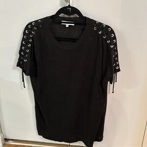 IRO Black TShirt with Tie Up Sleeve Detail